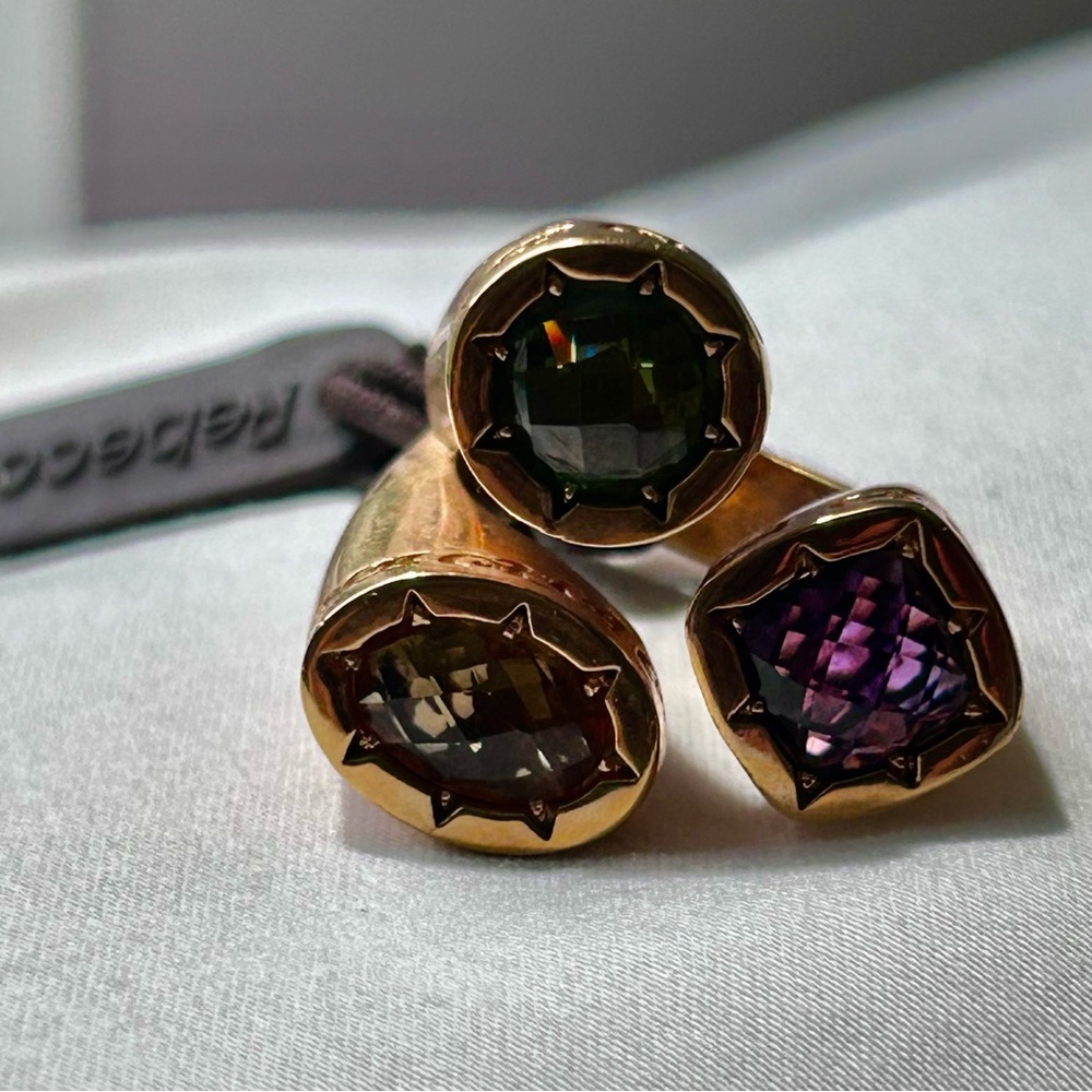 Rebecca “Tropezienne” 3-Stone Gemstone Ring-Citrine Green, Purple, Amber Gold - Picture 7 of 10